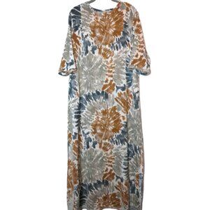 Vintage Tie-Dye Maxi Dress Caftan 2XL Boho Hippie Earth Tones Festival Loung